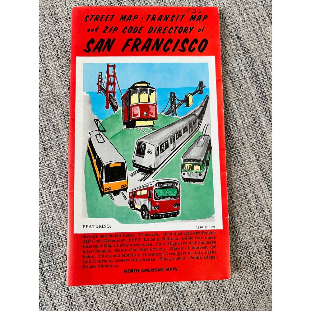 1986 San Francisco Street & Transit Map BART California Railway North American